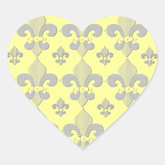 Cœur Sticker design Fleur de Lys jaune et gris