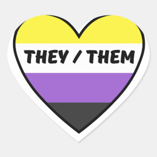 Cœur Sticker Drapeau Non Binaire Avec Ils/Eux Pronouns