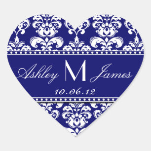 Cœur Sticker favori de Navy Blue Mariage damassé