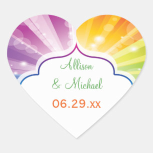 Cœur Sticker favori pour mariage avec Sunburst rayé arc