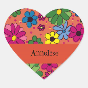 Cœur Sticker floral orange coloré personnalisé
