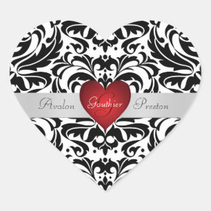 Cœur Sticker Mariage de Coeur Rouge noir & blanc