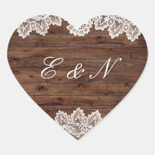 Cœur Sticker Mariage en dentelle Vintage en bois rustiq