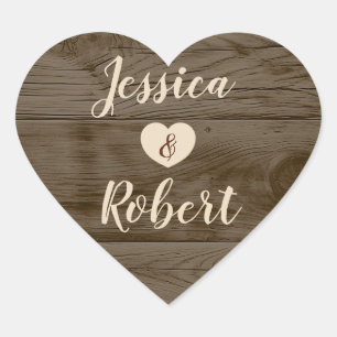 Cœur Sticker Mariage Rustic Barn Wood Heart