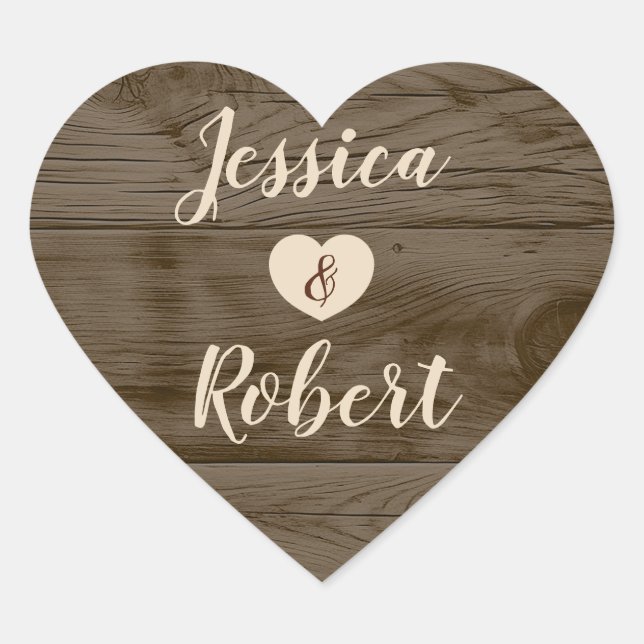 Cœur Sticker Mariage Rustic Barn Wood Heart (Devant)