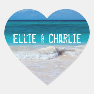 Cœur Sticker Mariage Tropical Ocean Beach Sand Heart