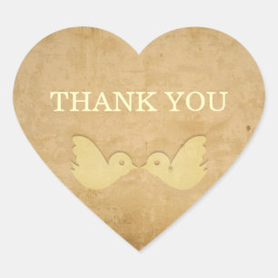 Cœur Sticker Merci aux deux oiseaux d'or
