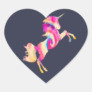 Cœur Sticker rond classique Tie Dye Unicorn