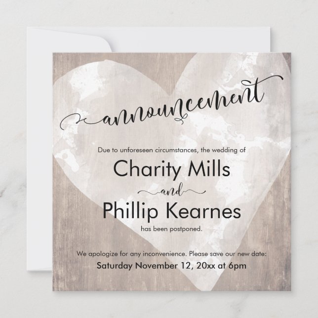 Coeur sur bois Reporté Mariage Faire-part (Devant)