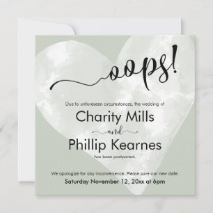 Coeur sur Sage Green Oops! Carte Mariage reportée