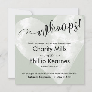 Coeur sur Sage Green Oups! Carte Mariage reportée