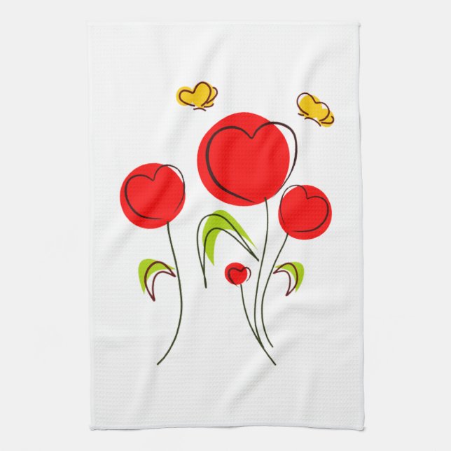 Coeur Tulips Serviette de cuisine (Vertical)