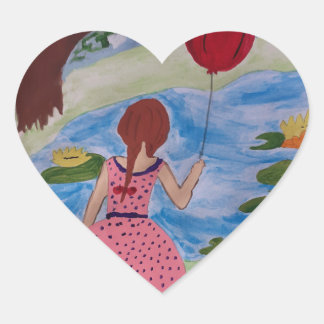 Cœur Une Fille Avec Sticker Balloon Rouge
