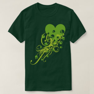 Coeur vert avec crânes et perruques T-shirt