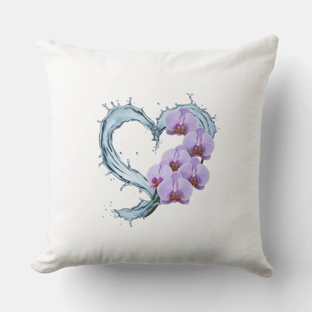 Coeur Vine Jeter Oreiller avec Orchidée pourpre (Recto)