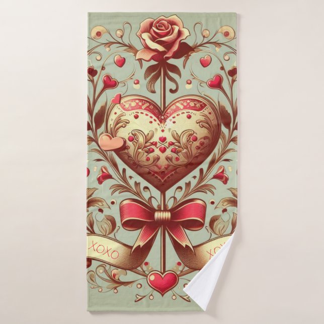 Coeur vintage Valentine's day xoxo (Serviette de bain)