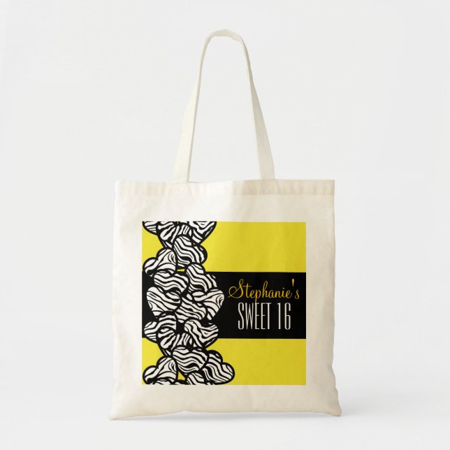 Coeur zèbre jaune mignon Doux 16 Sac fourre-tout d (Devant)