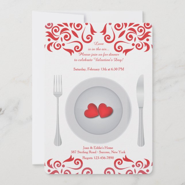 Coeurs à une invitation de Saint-Valentin de plat (Devant)