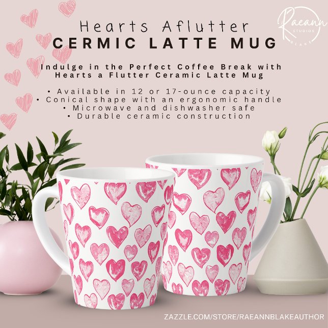 Coeurs Aflutter Céramique Latte Mug (Créateur téléchargé)