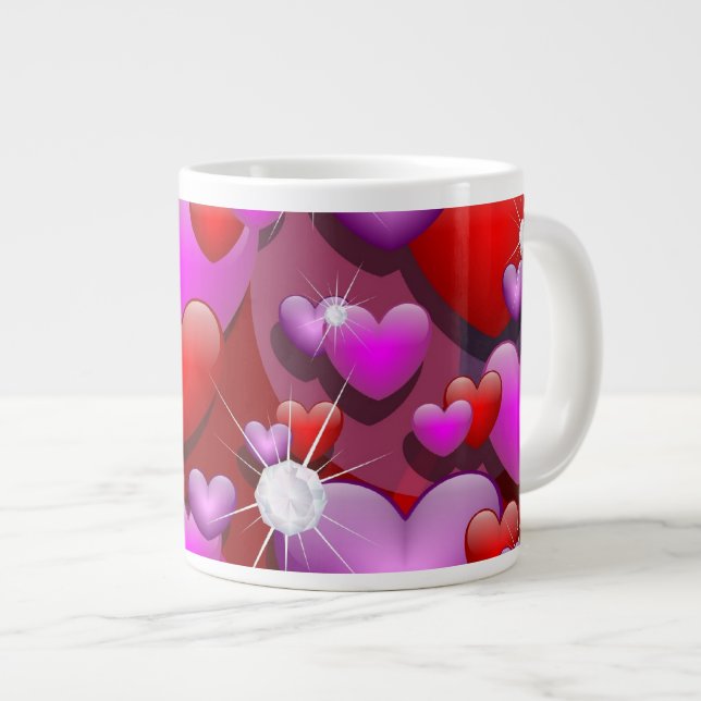 Coeurs Amour et Diamants Jumbo Mug (Devant droit)
