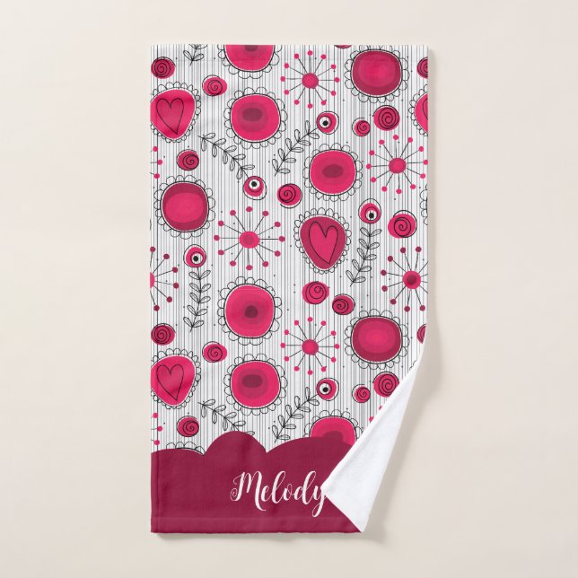 Coeurs blancs blancs blancs blancs Whimsical fleur (Serviette à main)