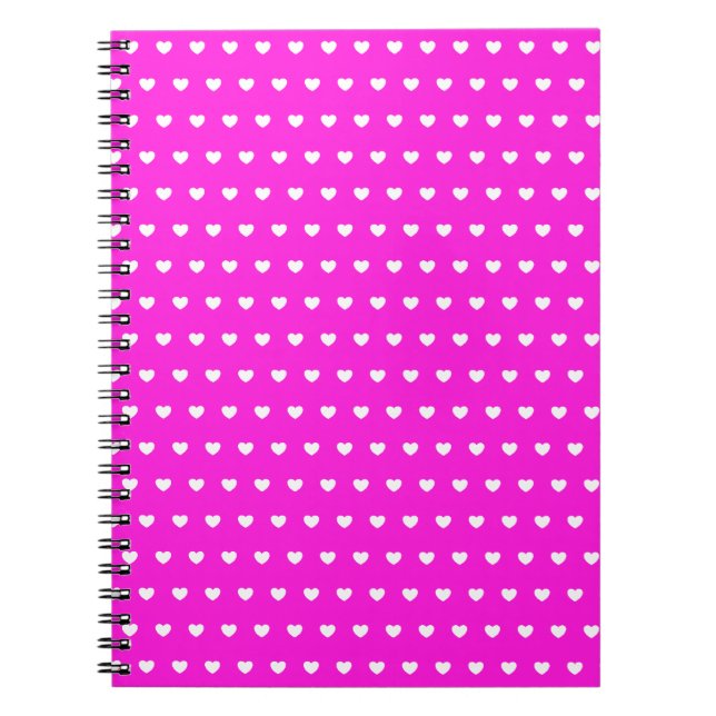 Coeurs Blancs Mignons Sur Carnet Rose Flashy (Devant)