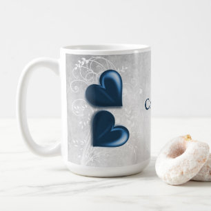 Coeurs bleus Mug café personnalisé
