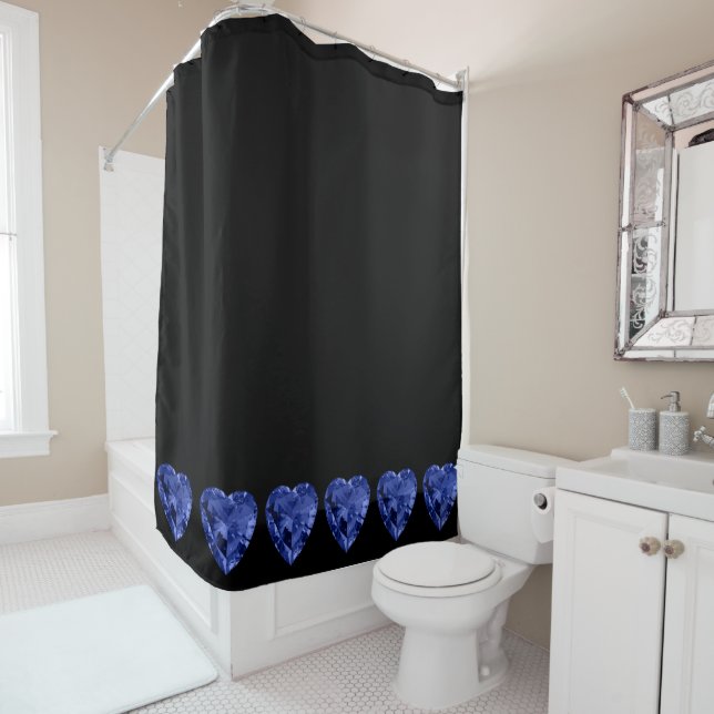 Coeurs bleus Rideau de douche noir (En situation)