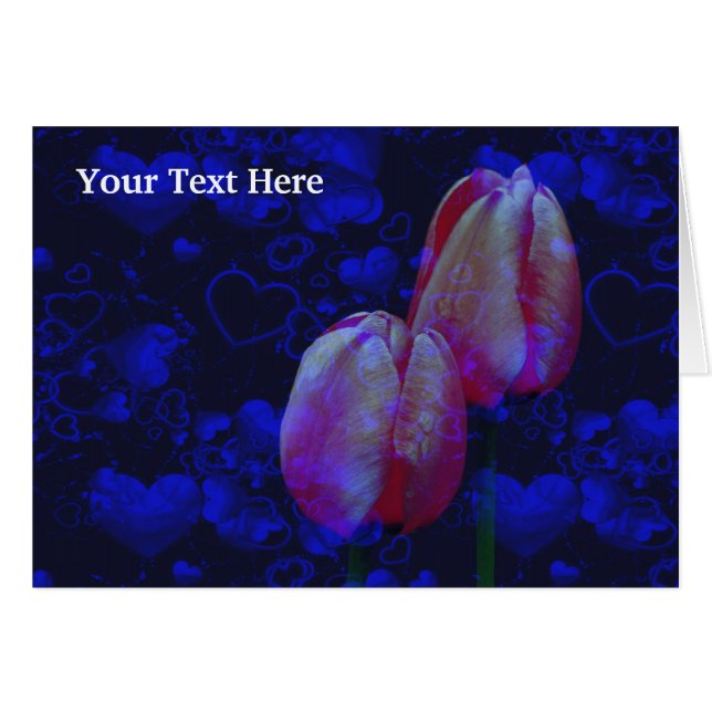 Coeurs bleus Tulipes roses Carte photo floral (Devant horizontal)