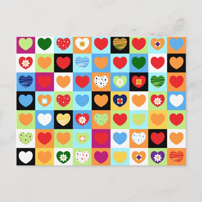 Coeurs colorés, carte postale (Devant)