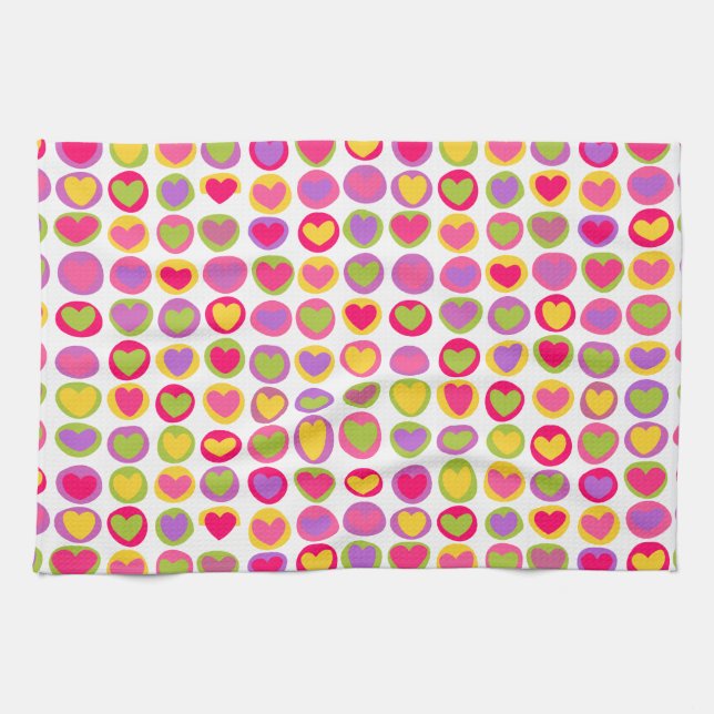 Coeurs colorés mignons Serviette de cuisine (Horizontal)