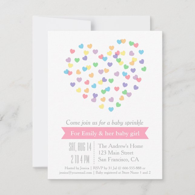 Coeurs colorés modernes Invitations de bébés saupo (Devant)