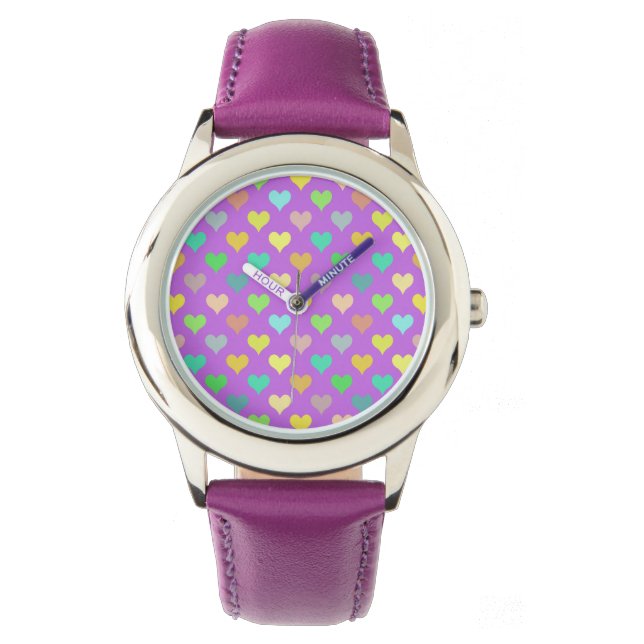 Coeurs colorés Montre fille (devant)