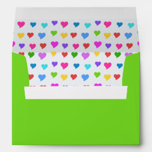 Cœurs Colorés sur Enveloppe Verte Pomme
