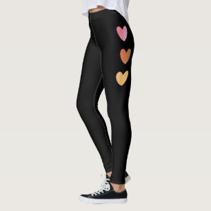 Coeurs colorés taillés Leggings noirs Femmes