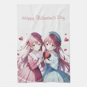 Coeurs d'Anime Serviette de cuisine Saint Valentin