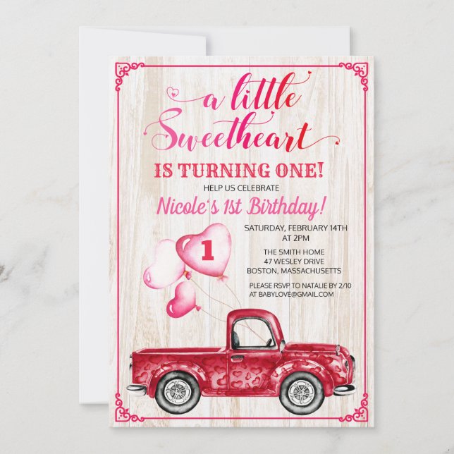 Coeurs d'anniversaire Invitation de Camion de ball (Devant)