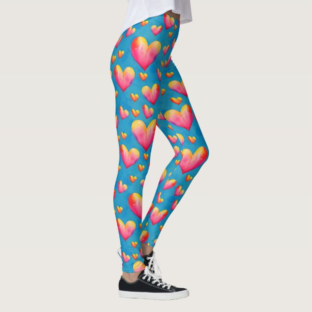 Coeurs d'aquarelle multicolores Leggings (Droite)