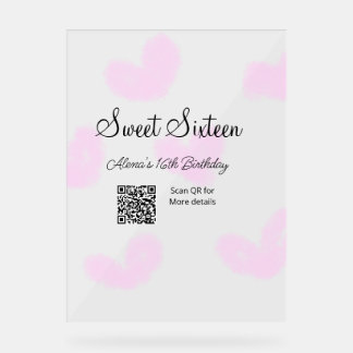 Coeurs d'aquarelle rose QR Sweet sixteen anniversa