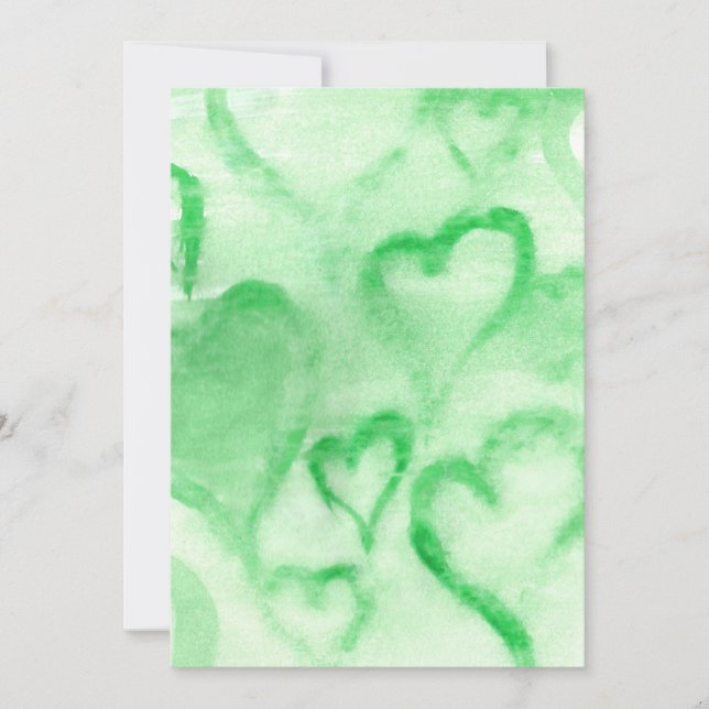 Coeurs d'aquarelle verte Invitation blanche (Devant)