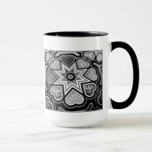 Coeurs d'art populaire noir et blanc Mug
