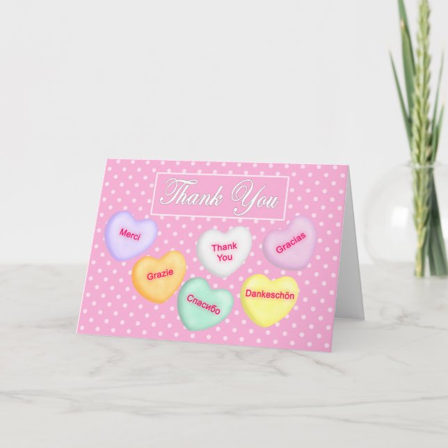 Coeurs de bonbons, Langues, Cartes de remerciement (Devant)