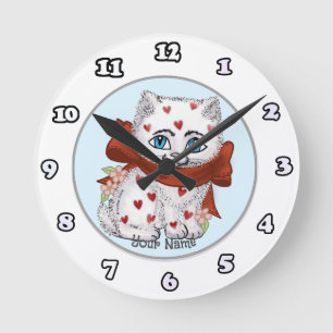Cœurs de chaton blanc horloges