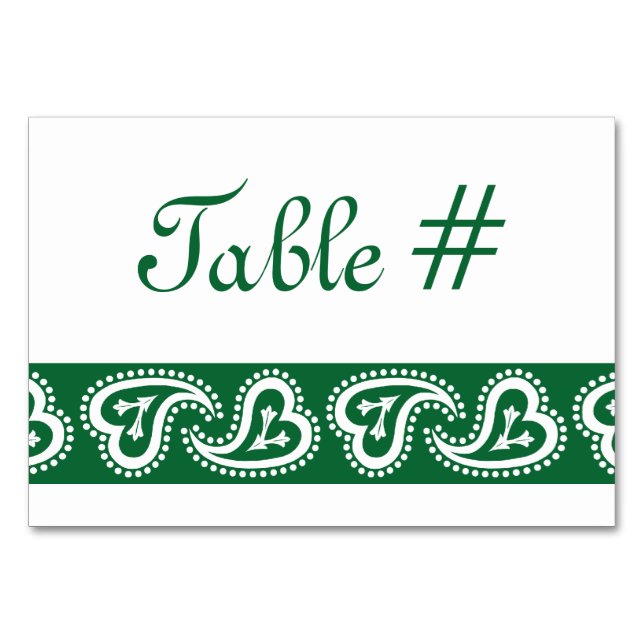Coeurs de paisley doux dans la carte de table vert (Devant)