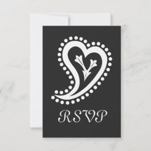 Coeurs de paisley doux en noir carte RSVP