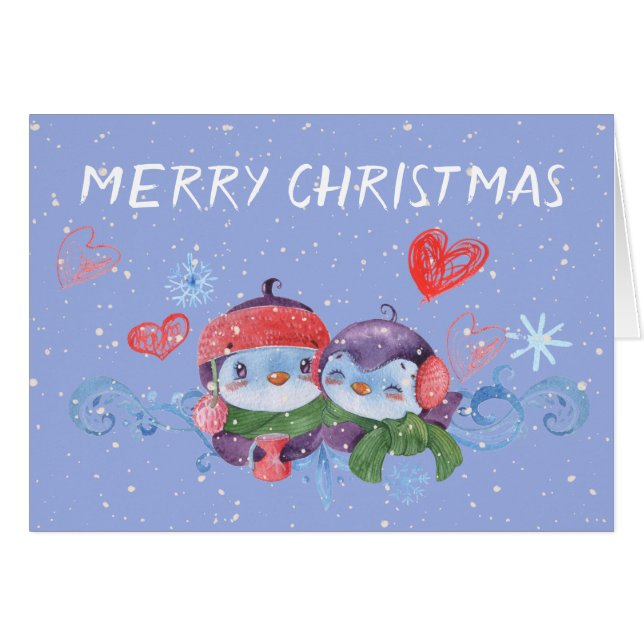 Coeurs de pingouins adorables et Noël des flocs de (Devant horizontal)