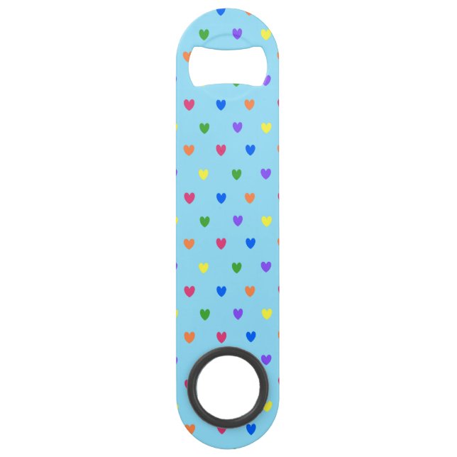 Coeurs de polka arc-en-ciel sur bleu bébé (Devant)