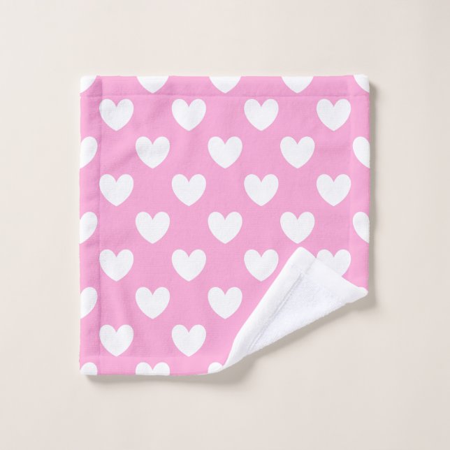 Coeurs de polka blanc sur Cotton Candy rose (Gant de toilette)