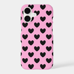 Coeurs de polka noir sur coton bonbon rose