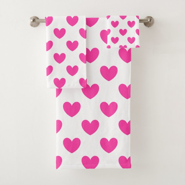 Coeurs de polka rose Fuchsia sur blanc (En situation)